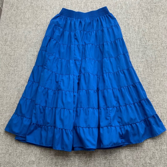 VTG Twirlerz‎ Swing Dancing Women's Blue Tiered Maxi Skirt Elastic Sz M Flowy - Picture 6 of 7
